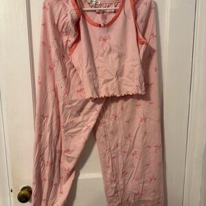 Women's Pink Pajama Set with Bow Accents